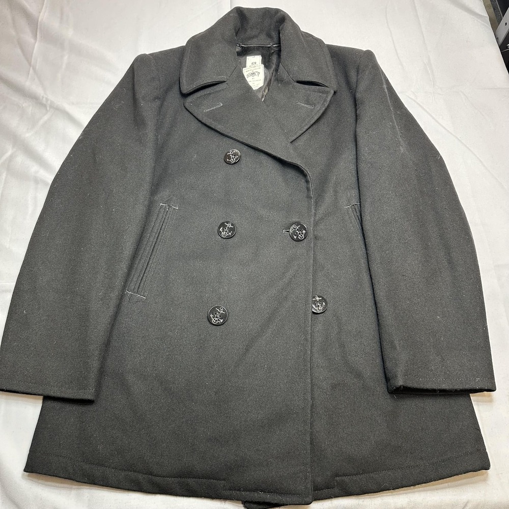 Vintage Sterlingwear Boston Coat Mens 42R Black Wool Overcoat DSCP Military USA